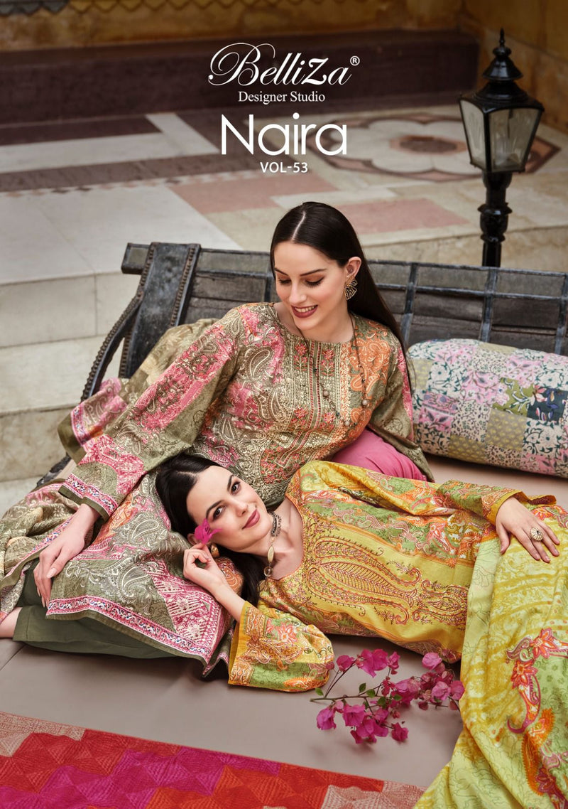 Belliza Designer Studio Naira Vol 53  Cotton Digital Prints With Exclusive Heavy Self Embroidery Suit