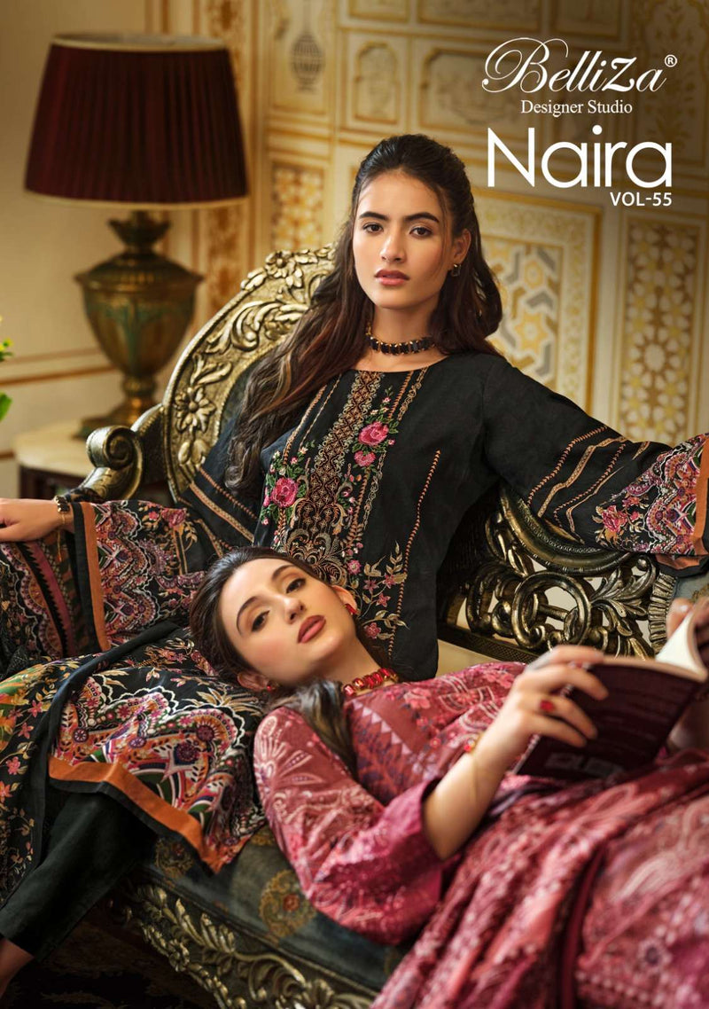 Belliza Designer Studio Naira Vol 55  Cotton Digital Prints With Exclusive Heavy Self Embroidery Salwar Suit