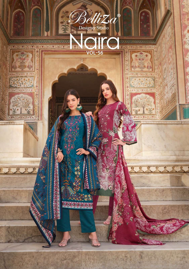 Belliza Designer Studio Naira Vol 56 Cotton Digital Prints With Exclusive Heavy Self Embroidery Salwar Kameez