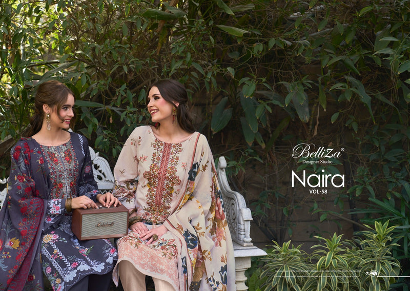 Belliza Designer Studio Naira Vol 58 Pure Cotton Digital Print Self Embroidery Work Salwar Suit