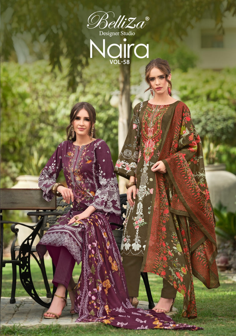 Belliza Designer Studio Naira Vol 58 Pure Cotton Digital Print Self Embroidery Work Salwar Suit