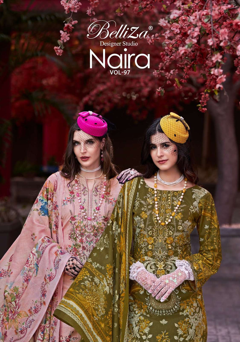 Belliza Designer Studio Naira Vol 97 Pure Cotton Digital Print Embroidery Work Salwar Suit