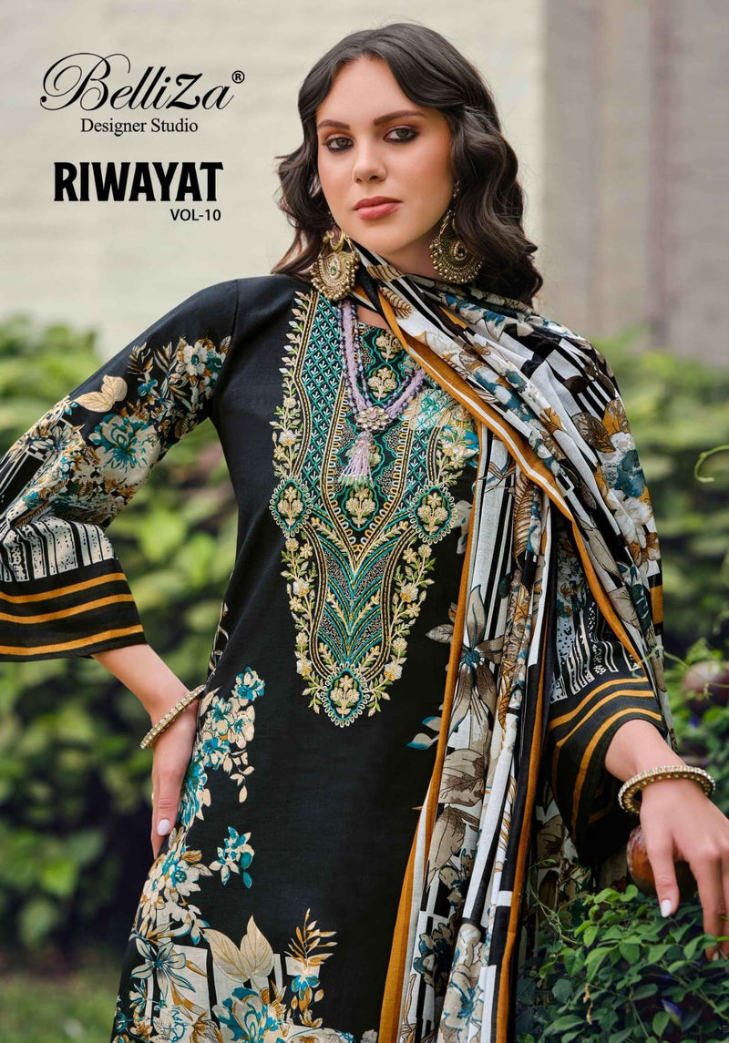 Belliza Designer Studio Riwayat Vol 10 Pure Viscose Rayon Embroidery Work Salwar Suit