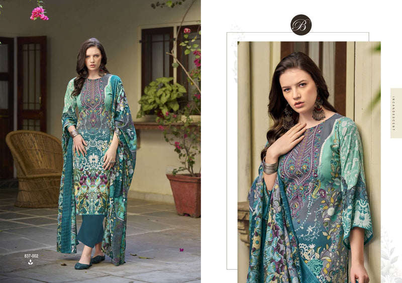 Belliza Designer Studio Riwayat Vol 11 Pure Viscose Rayon Digital Print Embroidered Work Suit