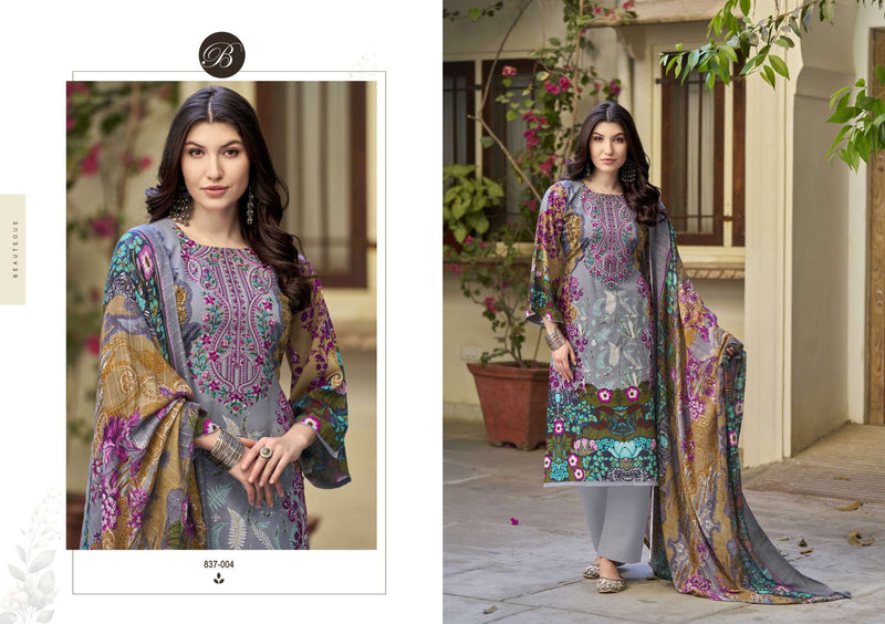 Belliza Designer Studio Riwayat Vol 11 Pure Viscose Rayon Digital Print Embroidered Work Suit