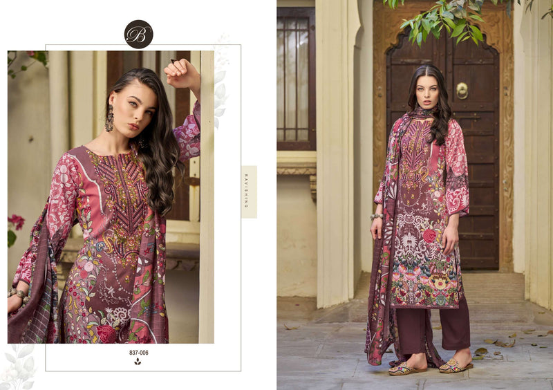 Belliza Designer Studio Riwayat Vol 11 Pure Viscose Rayon Digital Print Embroidered Work Suit