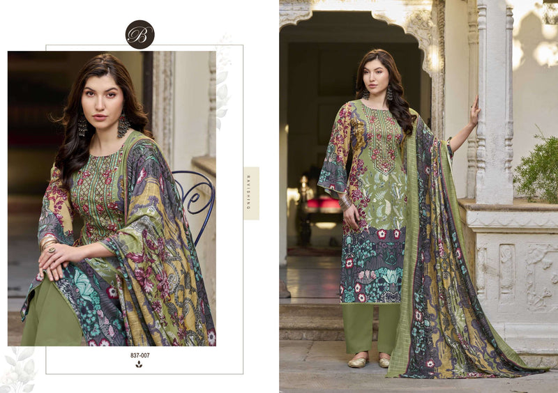Belliza Designer Studio Riwayat Vol 11 Pure Viscose Rayon Digital Print Embroidered Work Suit