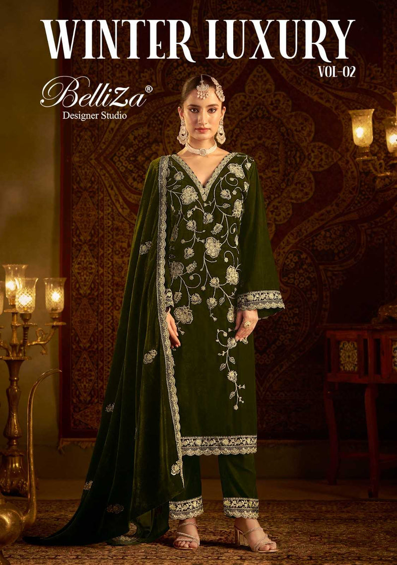Belliza Designer Studio Winter Luxury Vol 2 Pure Velvet  Embroidery Work Salwar Suit