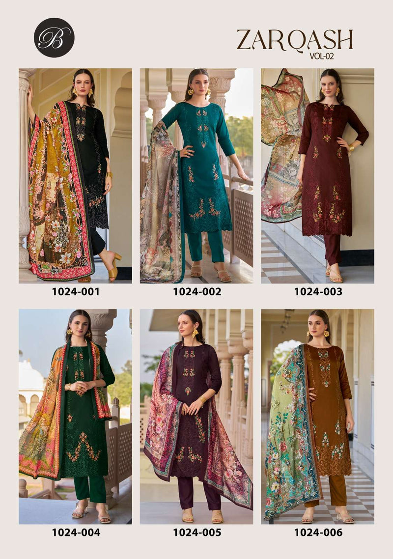 Belliza Designer Studio Zarqash Vol 2 Pure Jam Cotton Embroidery Work Salwar Suit