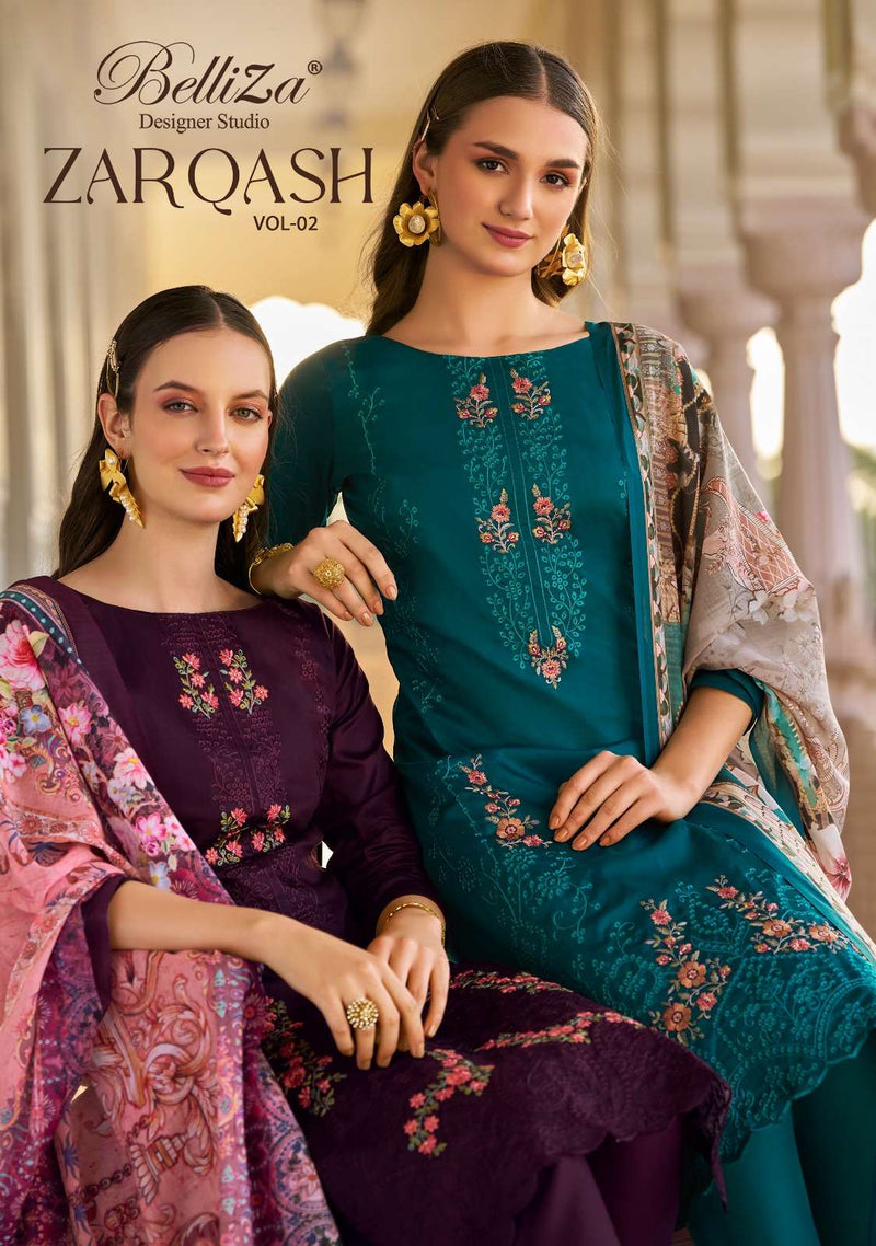 Belliza Designer Studio Zarqash Vol 2 Pure Jam Cotton Embroidery Work Salwar Suit
