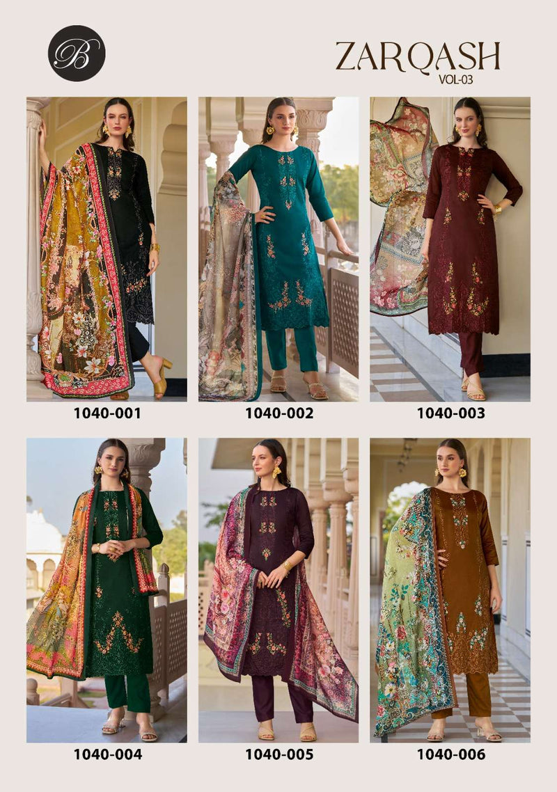 Belliza Designer Studio Zarqash Vol 3 Jam Cotton Fancy Work Salwar Suit