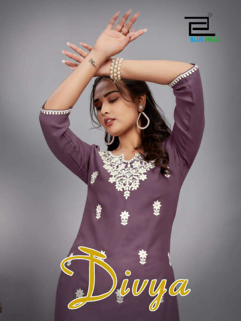 Blue Hills Divya Rayon Lucknowi Work Designer Short Fancy Work Of Kurti