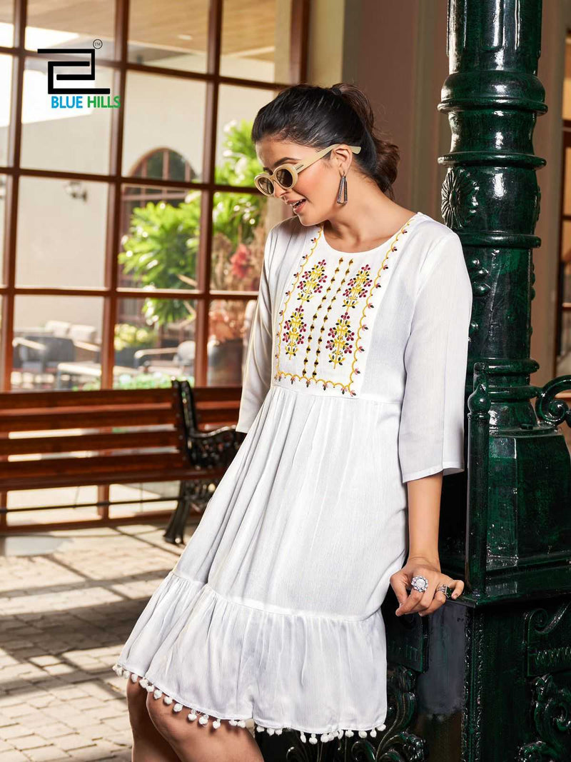 Blue Hills Ellie Rayon Embroidery Work With Digital Printed Dress
