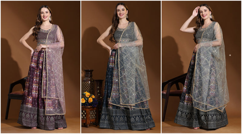 Mf D No C 2053 Fancy Foil Designer Party Look Lehenga Choli Collection