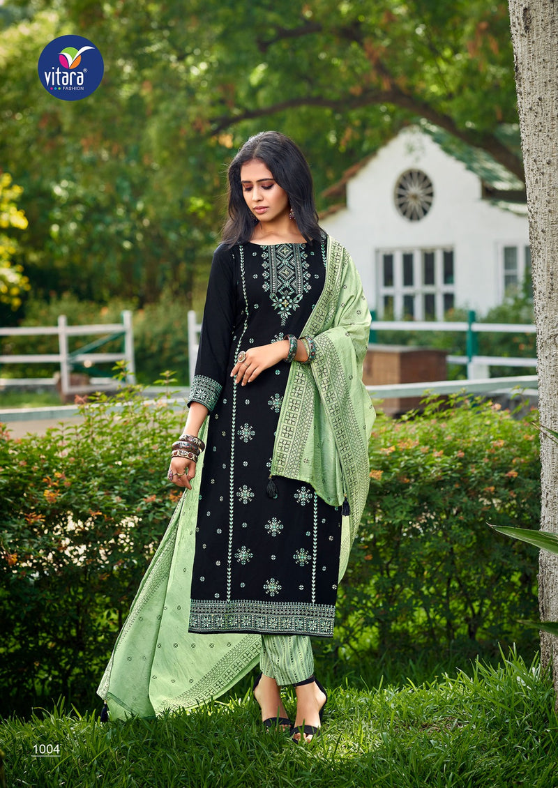 Vitara Fashion Calisto Rayon Foil Prints With Designer Kurti Pant & Dupatt