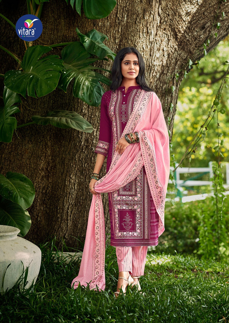 Vitara Fashion Calisto Rayon Foil Prints With Designer Kurti Pant & Dupatt