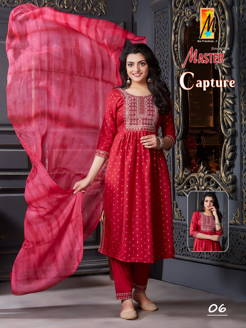 Master Capture Rayon Fancy Designer Work Naira Style Kurti Combo