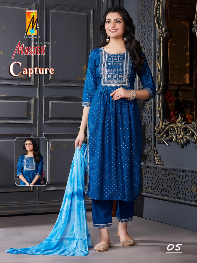 Master Capture Rayon Fancy Designer Work Naira Style Kurti Combo