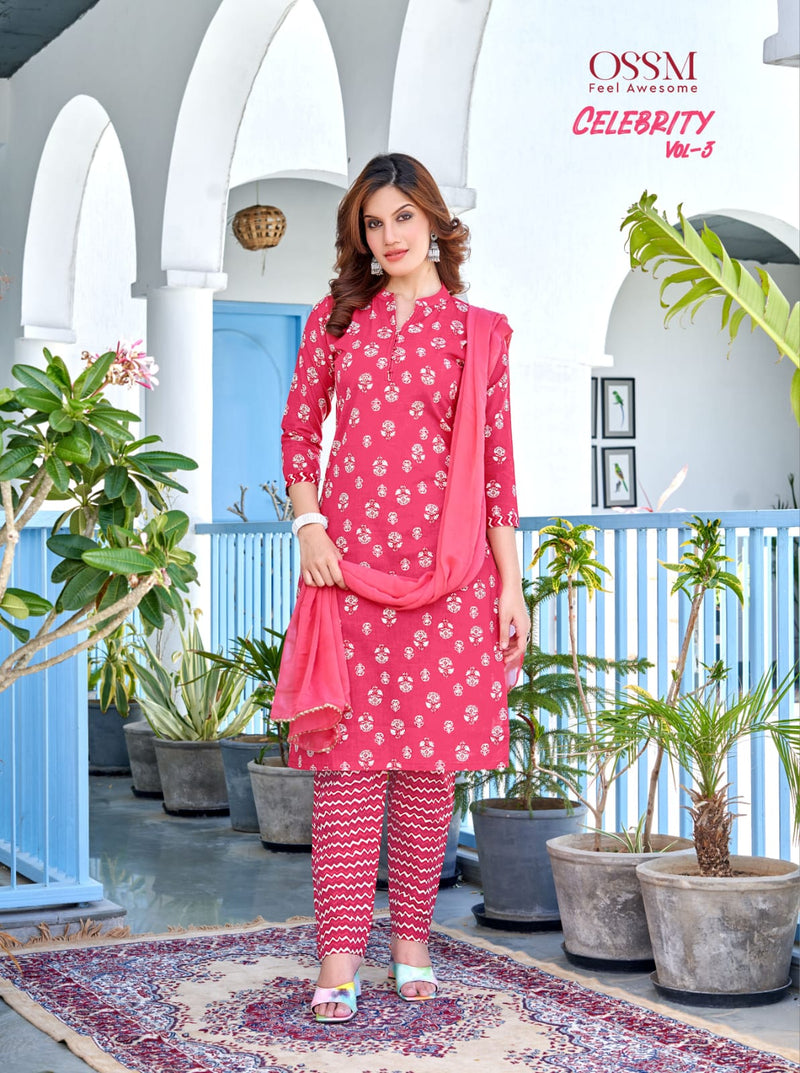 Ossm Celebrity Vol 3 Cotton Printed Fancy Best Summer Wear Kurti Combo Set