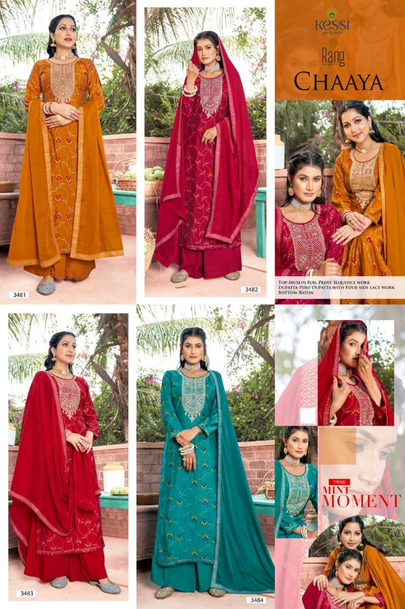 Rang Chaaya Muslin Print Foil Sequence Work Fancy designer Partywear Salwar Kameez