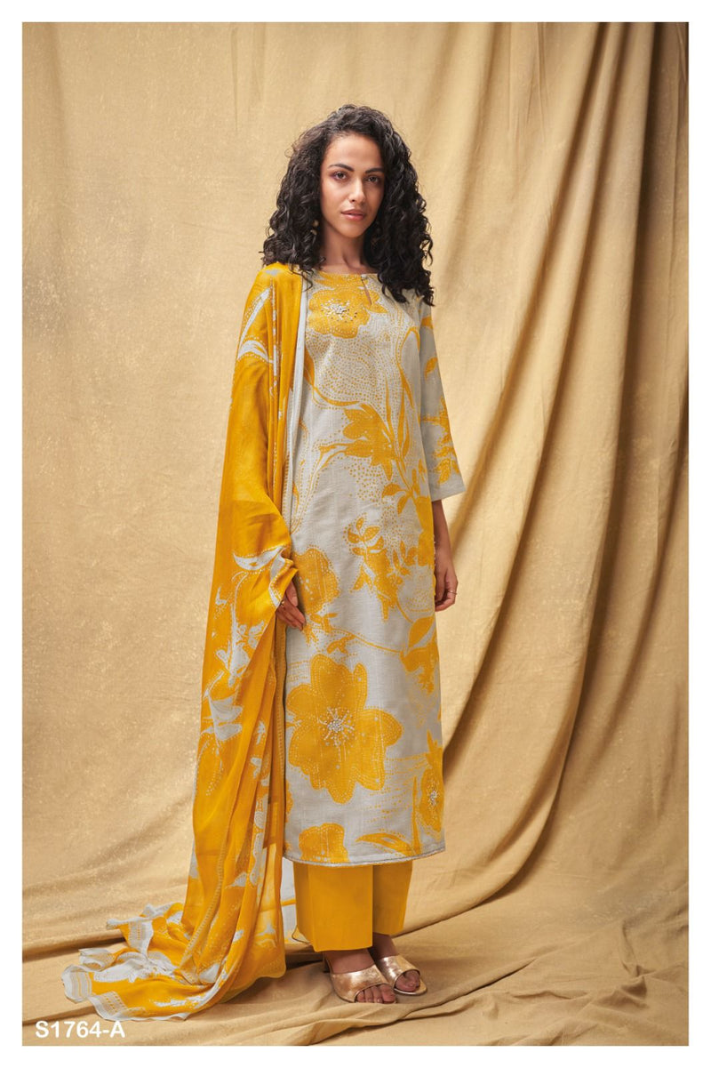 Ganga Chamak 1764 Printed Linen With Fancy Hand Work Designer Suits