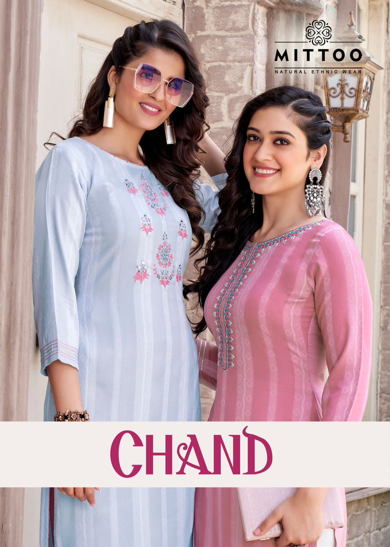 Mittoo Chand Rayon Weaving Embroidery Work Straight Kurtis For Woman
