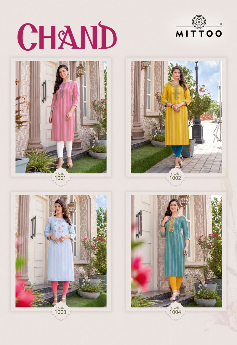 Mittoo Chand Rayon Weaving Embroidery Work Straight Kurtis For Woman