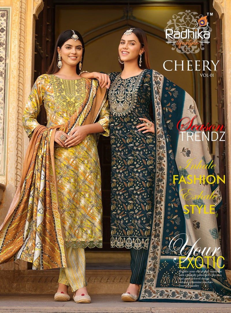 Radhika Lifestyle Cherry Vol 1 Muslin Printed Kurti With Pant And Dupatta
