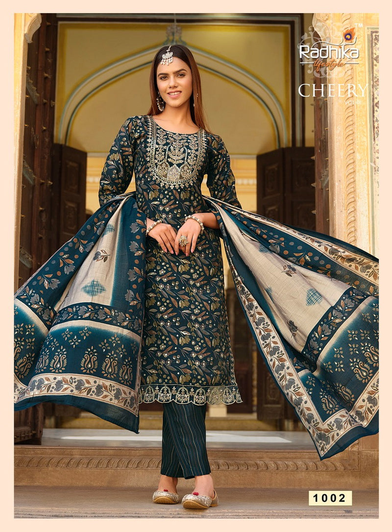 Radhika Lifestyle Cherry Vol 1 Muslin Printed Kurti With Pant And Dupatta
