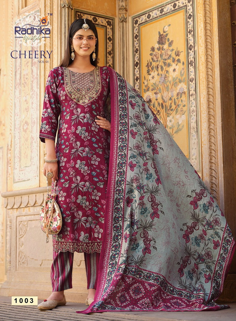 Radhika Lifestyle Cherry Vol 1 Muslin Printed Kurti With Pant And Dupatta