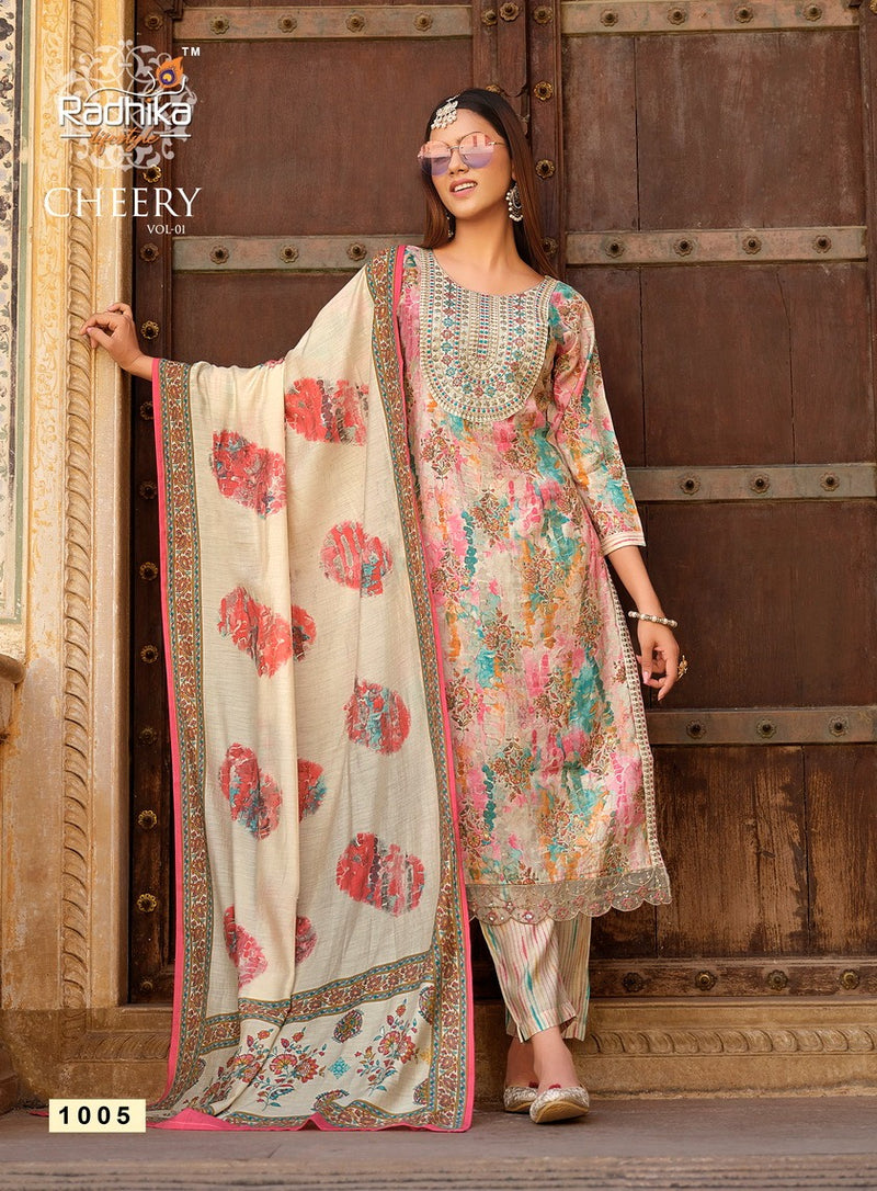 Radhika Lifestyle Cherry Vol 1 Muslin Printed Kurti With Pant And Dupatta