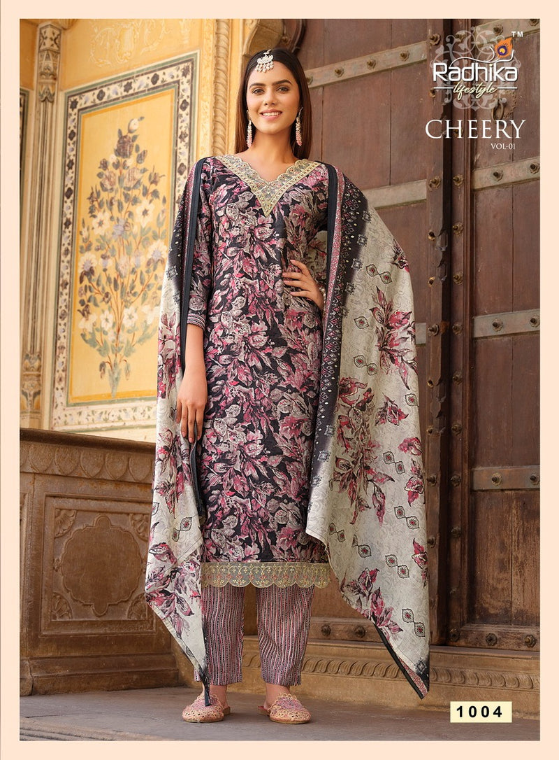 Radhika Lifestyle Cherry Vol 1 Muslin Printed Kurti With Pant And Dupatta