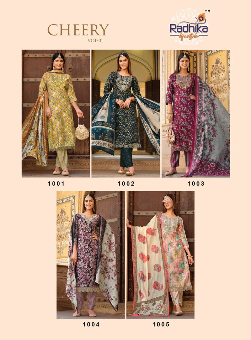 Radhika Lifestyle Cherry Vol 1 Muslin Printed Kurti With Pant And Dupatta