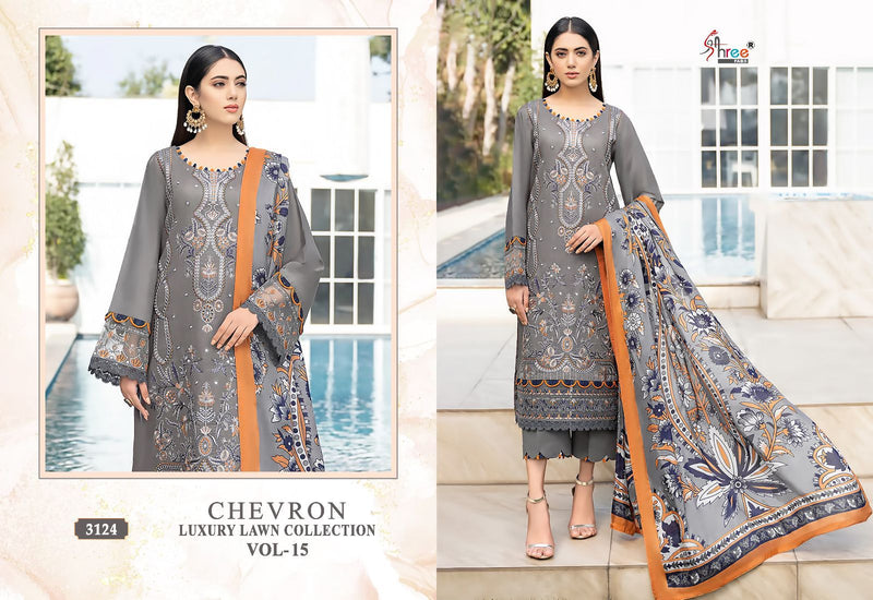 Shree Fabs Chevron Luxury Lawn Collection Vol 15 Pure Lawn Cotton Embroidery Salwar Kameez