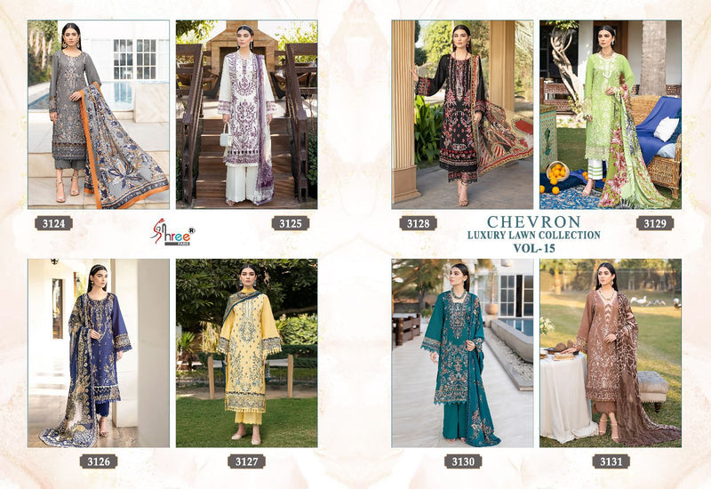 Shree Fabs Chevron Luxury Lawn Collection Vol 15 Pure Lawn Cotton Embroidery Salwar Kameez