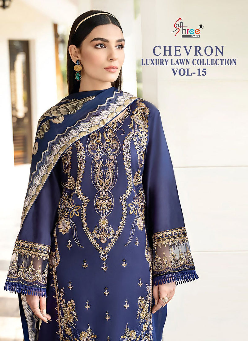 Shree Fabs Chevron Luxury Lawn Collection Vol 15 Pure Lawn Cotton Embroidery Salwar Kameez