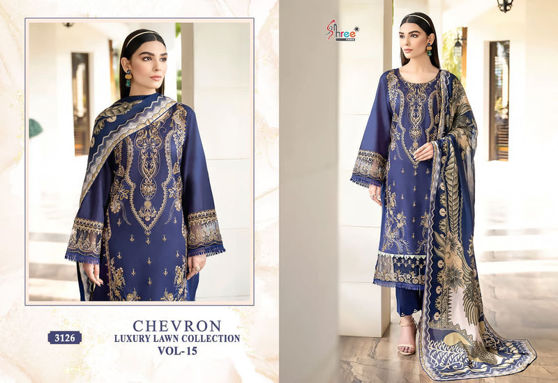 Shree Fabs Chevron Luxury Lawn Collection Vol 15 Pure Lawn Cotton Embroidery Salwar Kameez