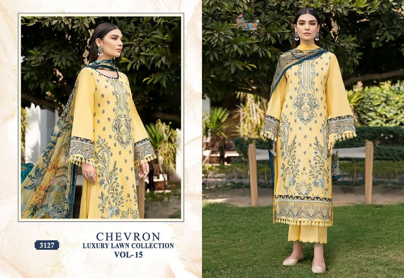 Shree Fabs Chevron Luxury Lawn Collection Vol 15 Pure Lawn Cotton Embroidery Salwar Kameez