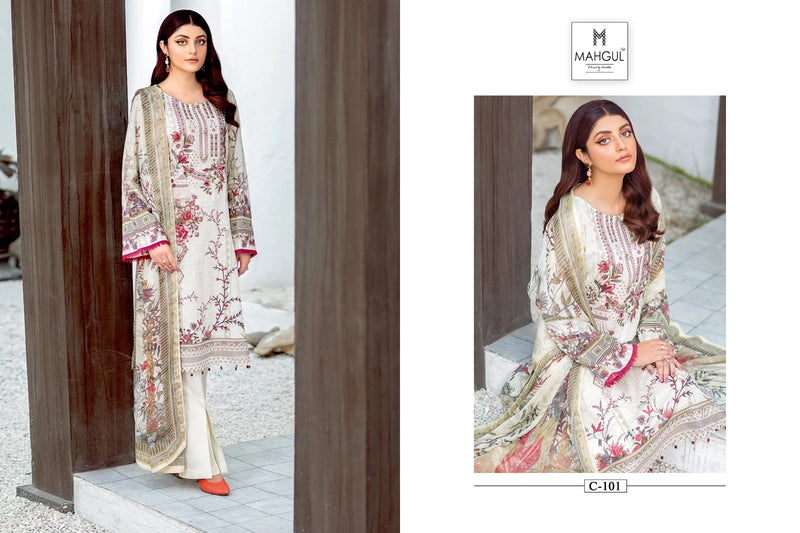 Sharaddha Designer Mahgul Chevron Vol 1 Lawn Cotton Print With Embroidery Work Suits