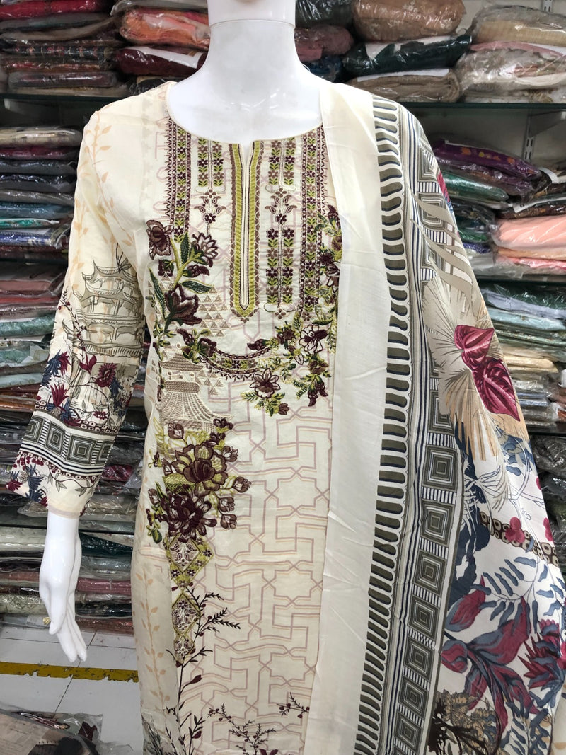 Sharaddha Designer Mahgul Chevron Vol 1 Lawn Cotton Print With Embroidery Work Suits