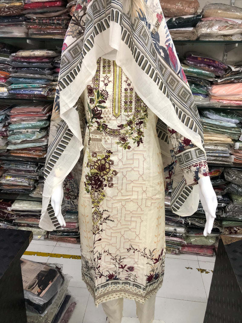 Sharaddha Designer Mahgul Chevron Vol 1 Lawn Cotton Print With Embroidery Work Suits