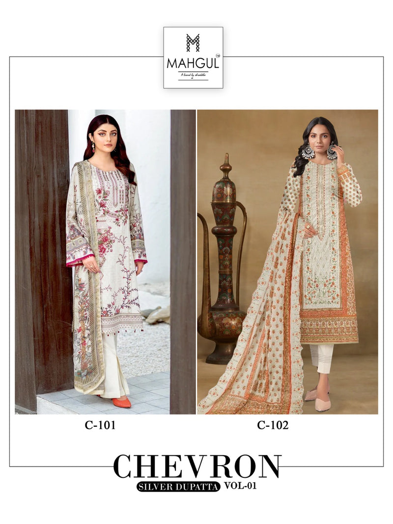 Sharaddha Designer Mahgul Chevron Vol 1 Lawn Cotton Print With Embroidery Work Suits