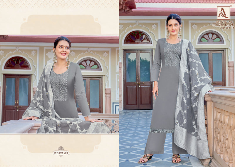 Alok Suits Classic Touch Edition Vol 11 Jam Cotton Lucknowi Thread Work Swarovski Diamond Work Fancy Salwar Kameez