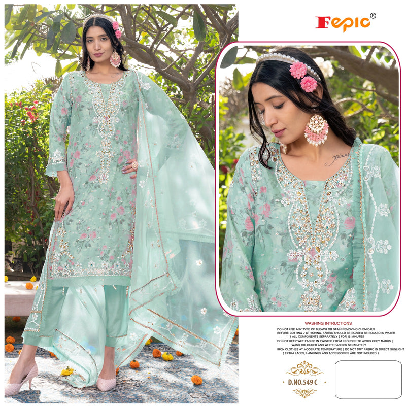 Crafted Needle Cn 549 Organza Beautiful Embroidery Designer Ready Made Suits