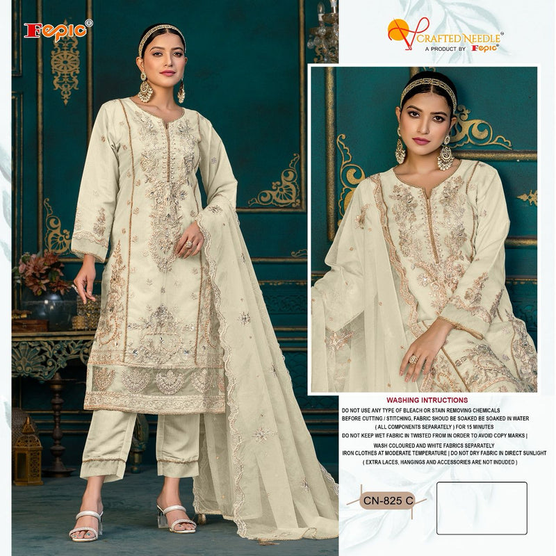 Fepic Crafted Needle Cn 825 Organza With Embroidery Heavy Work Suits