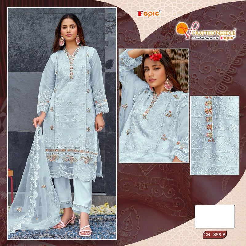Fepic Crafted Needle Cn 858 Organza With Embroidered Khatli Work Pakistani Suits