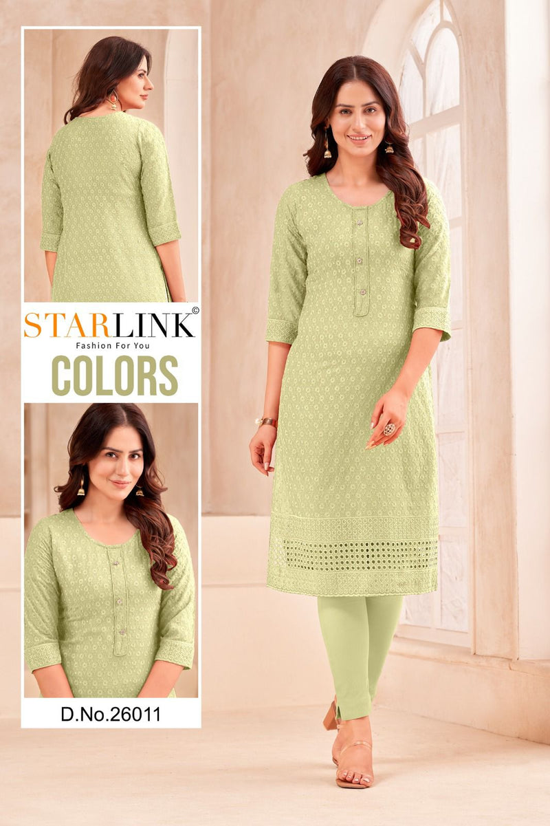 Starlink Colors Cotton Schiffli Fabric Fancy Straight Kurtis