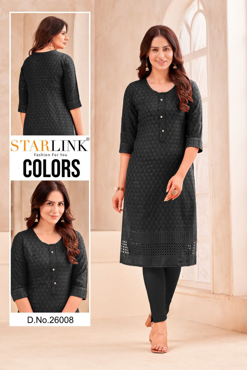 Starlink Colors Cotton Schiffli Fabric Fancy Straight Kurtis