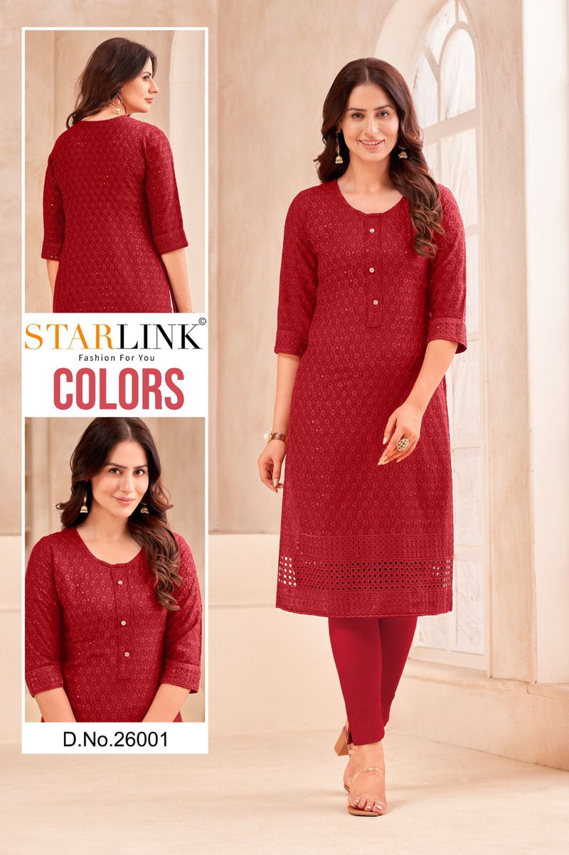 Starlink Colors Cotton Schiffli Fabric Fancy Straight Kurtis