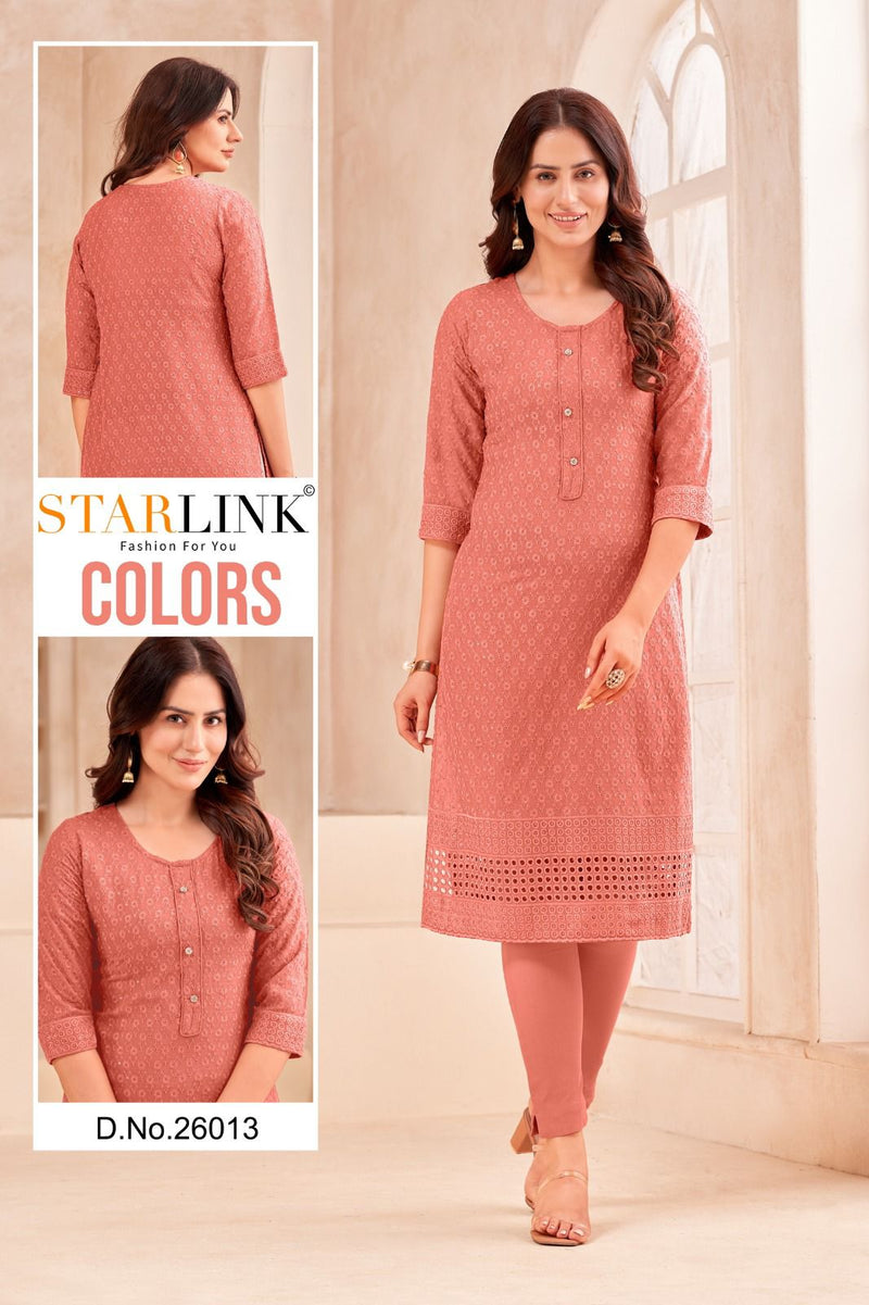Starlink Colors Cotton Schiffli Fabric Fancy Straight Kurtis